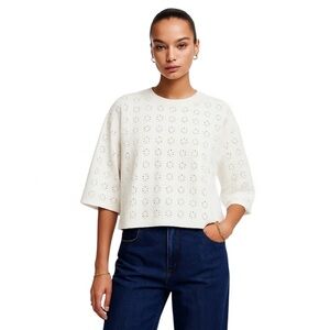 Women’s Madewell Embroidered Wide-Sleeve Boxy Tee White S/M NWT